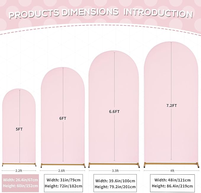 SoarDream Arch Backdrop Cover Pink Spandex Fitted 5FT Pink Wedding Arch Covers Balloon Round Top Chiara Arch Backdrop Fabric for Bridal Shower Wedding Birthday Party Stage Decoations