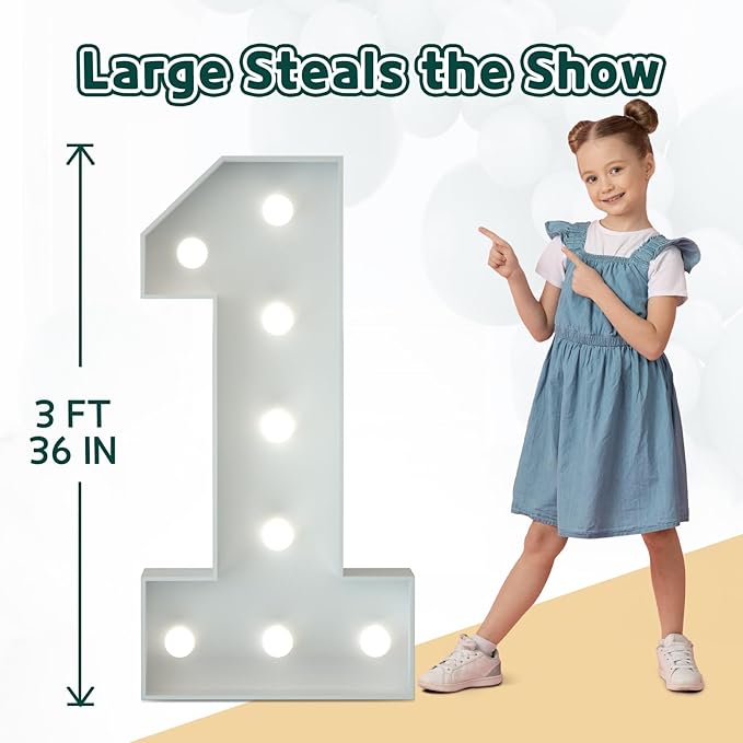 Marquee Numbers 3 Feet Tall Big Light Up Numbers 50th Birthday Decorations Women Men White Anniversary Party Decor Large Cardboard Prop Backdrop Sign 50