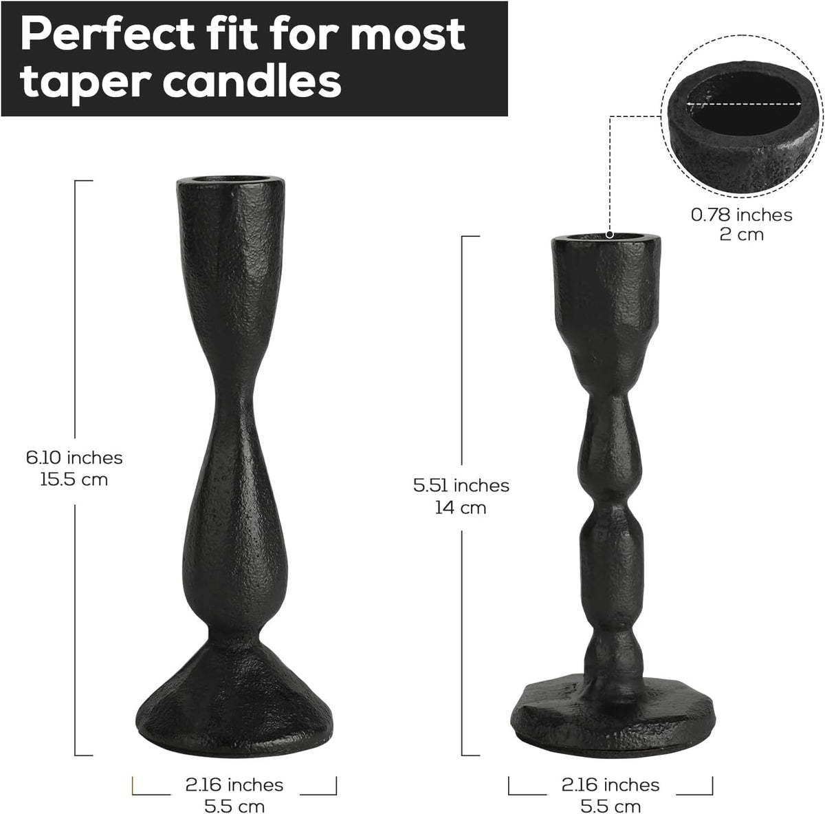 Black Taper Candle Holders Set of 2 Vintage Iron Black Candlestick Holder