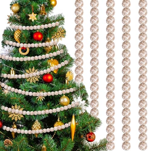 fairysandy 39.3 ft frosted wooden bead garland christmas, front angle view