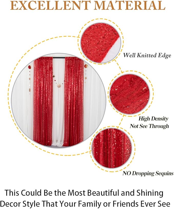ShinyBeauty Sequin Curtains 2 Panels Red 2FTx8FT Sequin Photo Backdrop Red Sequin Backdrop Curtain Pack of 2-1011E