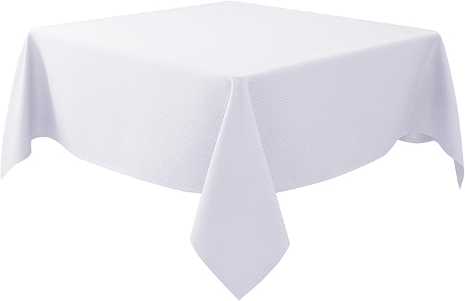 Biscaynebay Textured Fabric Square Tablecloths 90x90 Inches, White Water Resistant Card Table Cloth Folding Table Cover for Dining, Kitchen, Wedding and Parties etc. Machine Washable