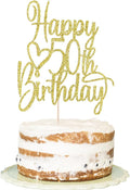 Gold Glitter Happy 50th Birthday Cake Topper - Cheers to 50 Years Cake Topper, 50 & Fabulous Cake Decoration for Hello 50th Birthday Anniversary Party Cake Decorations Supplies