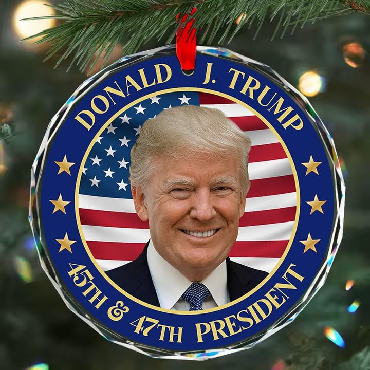 Trump Christmas Ornaments 2026 - Donald Trump Ornament - Glass Patriotic Christmas Tree Decoration - 45-47 President Donald Trump Merchandise Supporters White House Flag - Americas 250 250th
