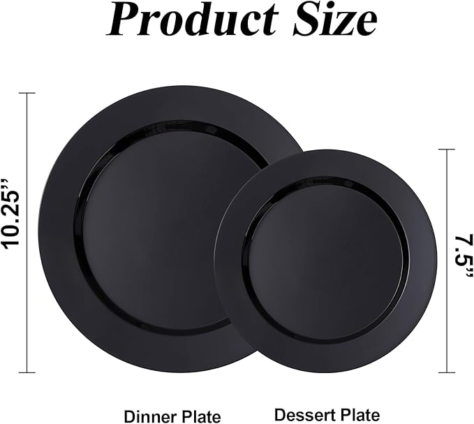 200PCS Black Plastic Plates Set, 100 10.25 inch Dinner Plates and 100 7.5 inch Dessert Plates, Premium Disposable Plates for Party, Wedding,Halloween