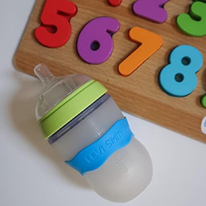 InchBug Orbit Labels - Baby Bottle Name Labels for Daycare, Sippy Cup Bands - Engraved Silicone, Reusable, Dishwasher Safe, Matching Color Personalization, 4-Pack (Kiwi Green)
