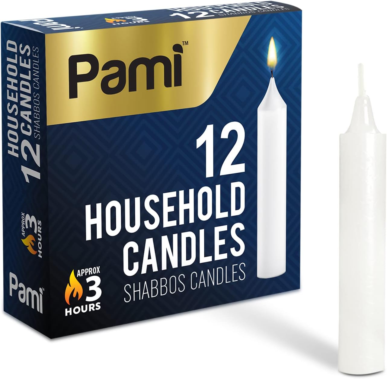 PAMI Traditional Shabbat Candle Sticks [12-Pack] - Unscented Taper Candles with 3 Hours Burning Time- Paraffin Shabbos Candles with Beautiful Flame- Tall Dinner Candles for Candlestick Holders