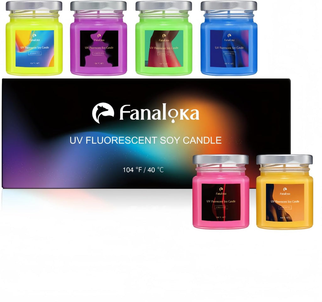Mini 60g * 6 Pack UV Fluorescent Soy Wax Low Temperature Candles, Low Heat Body Safe Candle for Night Party, Unscented (104 °F (40°C))