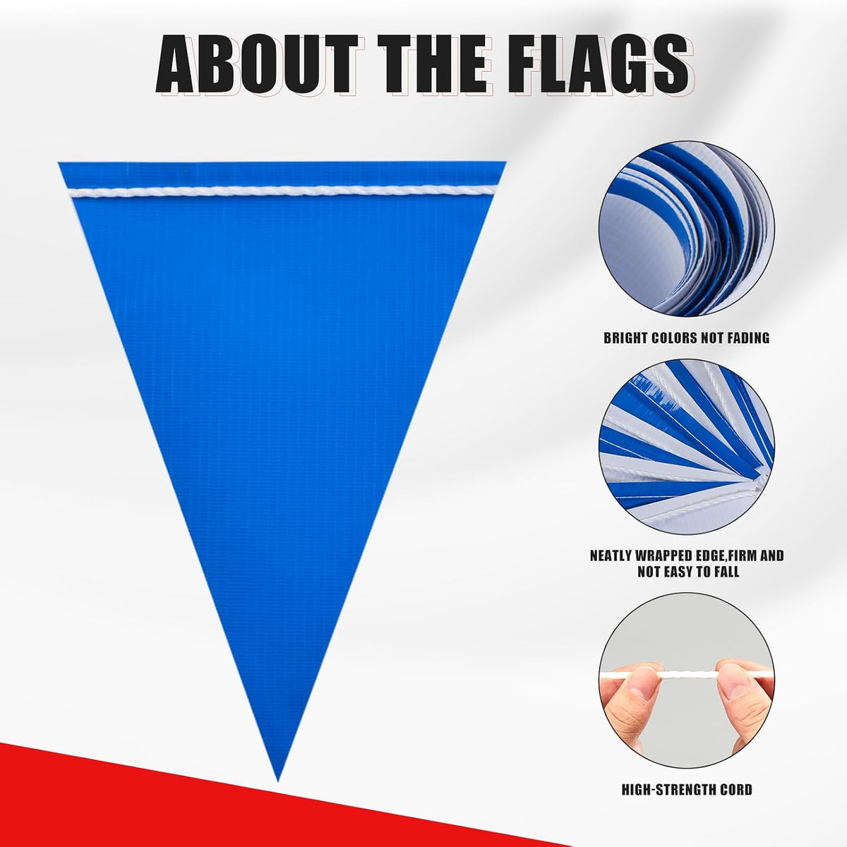 Safety Warning Highly Visible Pennant Banner Flags(45pcs,105ft,White+Blue)