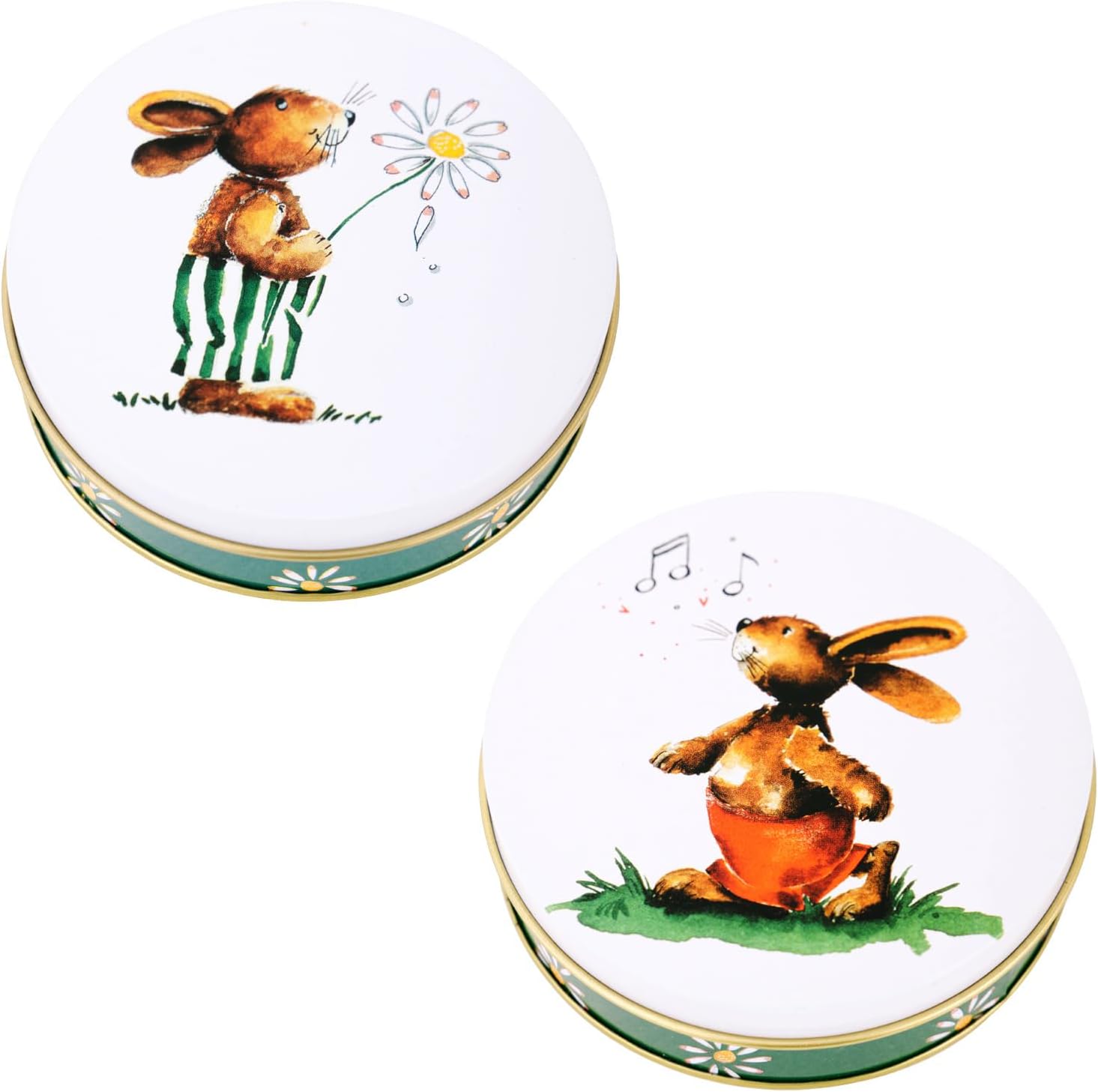 Easter Rabbit Round Metal Storage Tin (Style A) - 3.74" Vintage Bunny & Daisy Candy Box, Decorative Tinplate Organizer, Portable Holiday Keepsake for Spring Gifts & Party Favors