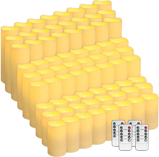 pliadvbu Flameless LED Candles 72 Pack, Outdoor Realistic Waterproof Votive Candles with 4 Remote Control and Timer for Halloween Wedding Festival Decor, (H 4" 5" 6" x D 2.2")
