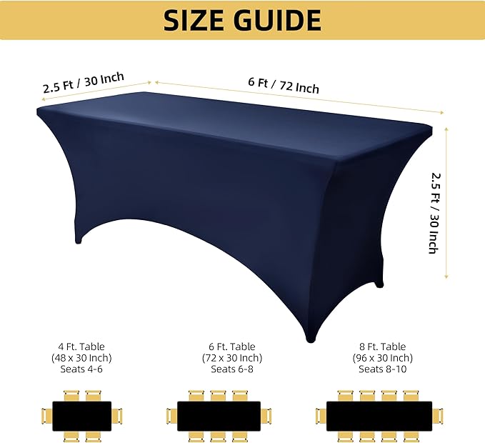 2-Pack 6ft Spandex Table Covers for Rectangle Standard Folding Tables - Wrinkle Resistant Stretch Tablecloths - Ultimate Fitted Table Protector for Parties, Trade Shows, Banquet