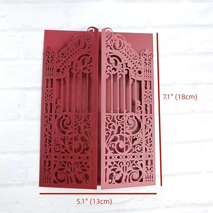 MillaSaw Burgundy Fence Laser Cut Wedding Invitation Card For Marriage Valentine Birthday Party 25 Sets (burgundy, 4.9"x7.1")