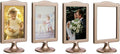 NahNah Double Sided Standing Picture Frames - (Gold, 4 Count) 4x6 Inch, Plastic Pedestal Photo Frame with Inserts and Base - 2 Sided Tabletop Vertical Display Frame for Wedding Table Bridal