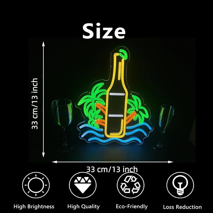 Palm Tree Beer Bottle Neon Sign Dimmable LED Neon Light for Wall Decor, Neon Light Up Signs for Man Cave Pub Store Party Club LED Lights Decor