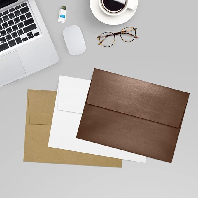 LUXPaper A7 Invitation Envelopes | Peel & Press | 5 1/4" x 7 1/4" | Bronze Metallic | 80lb. Text | 250 Qty