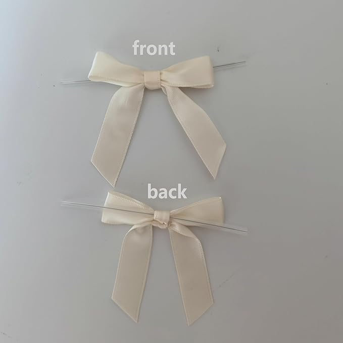 50pcs 2-1/2" Mini Satin Ribbon Bows with Twist Ties for Crafts Gift Wrapping Packing Christmas Decoration (2.5"-Ivory)