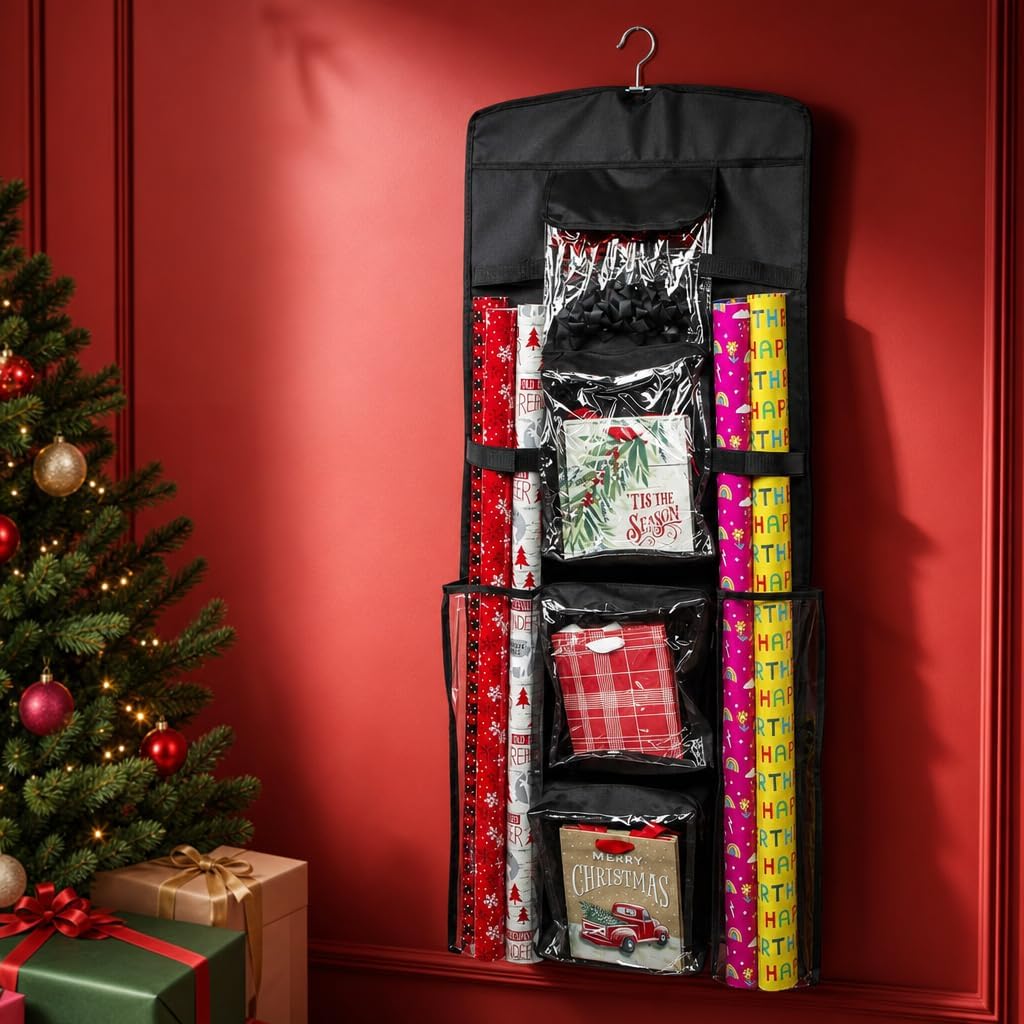 Joyful Moose Gift Bag Organizer Wrapping Paper Storage Container Christmas Gift Wrap Holder (Black)
