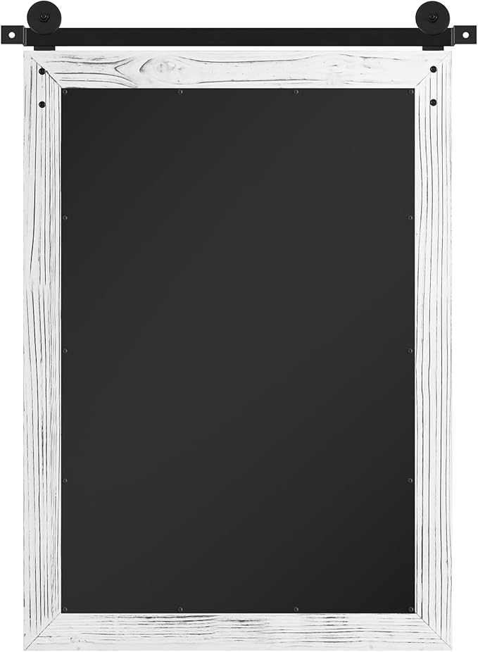 COGOOD Farmhouse Barn Door Mirror - 26" X 17" Rustic Wood Framed Wall Mirror for Bathroom, Living Room, Entryway Wall Decorative (White)