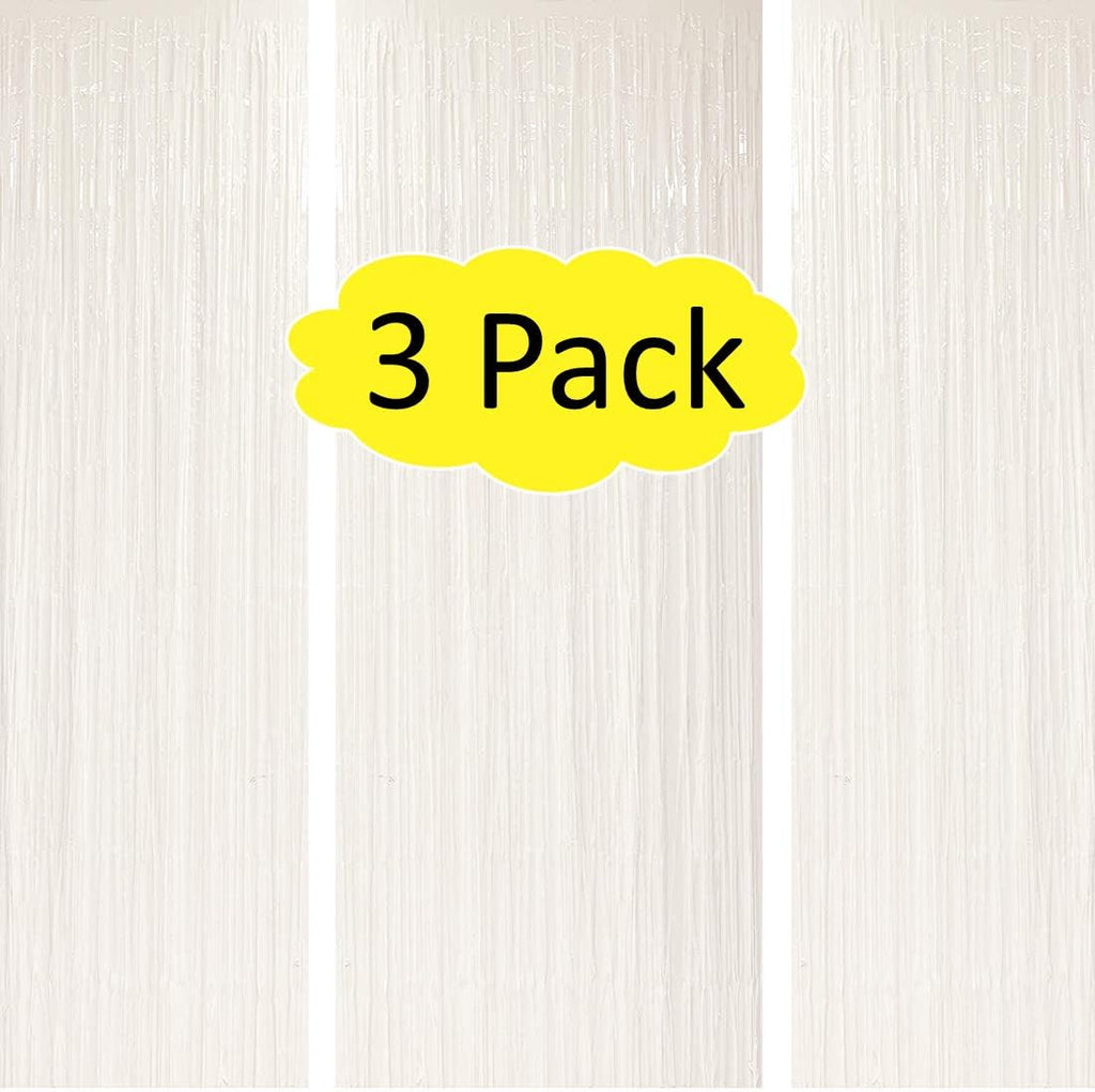 3PC White Foil Fringe Curtains Halloween Decorations, White Tinsel Backdrop Party Streamers Decorations,Foil Curtain Backdrop for Parties,Tinsel Backdrop Curtains for Party Decorations