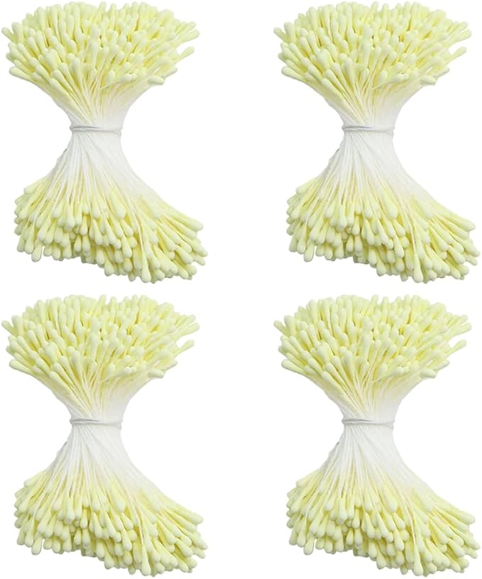 HAHIYO 700Pcs 2mm LightYellow Matte Double Head Flower Stamen Pistil for Flower Making Scrapbook Decoration - Handmade Artificial Flower Pistil Matt-Like Floral Stamens Flowers Pollen Stamen