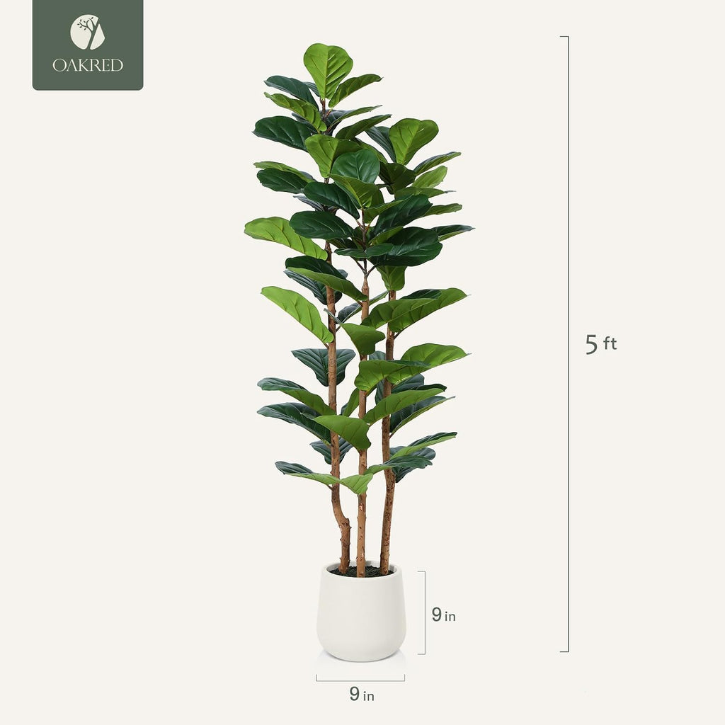 artificial fiddle leaf fig tree with white planter, package contents