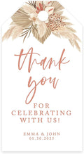 Andaz Press 100 Pack Personalized Thank You Tags with Boho Design, Dried Palms - Boho Custom Wedding Gift Tags for Wedding Party Favors - 2 x 3.75-Inches