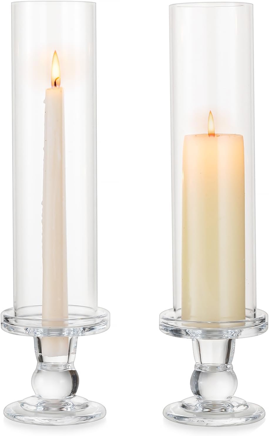 Hurricane Glass Taper Candle Holder: 2Pcs Tall Hurricane Candle Holder for Home Clear Tapered Candlestick Holders with Open Ended Glass Sleeve Candle Stick Holder for Table Centerpieces