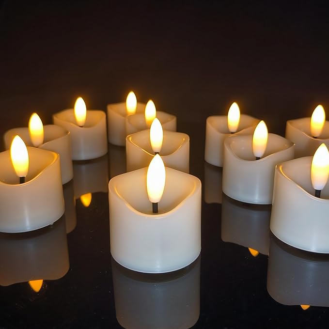48 Pack Battery Operated Votive Candles 1.5 x 1.67 inches Flameless Votive Tealights Black Wick Tea Lights LED Electric Fake Candles Realistic for Wedding Christmas Thanksgiving Party Decoration