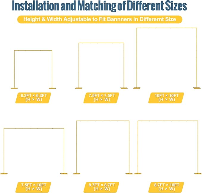 Wokceer 10x10 FT Backdrop Stand Heavy Duty Pipe and Drape Kit, Adjustable Gold Backdrop Stand for Wedding Birthday Party Photography Photo Booth Background Christmas Decoration