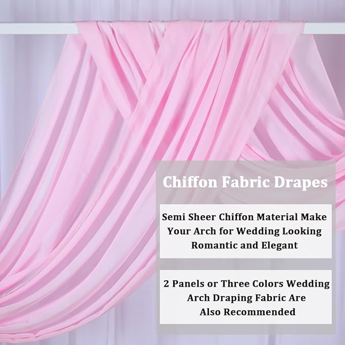 2 Panels 20Ft Wedding Arch Draping Fabric Baby Pink Chiffon Fabric Drapery Wedding Holiday Parties Ceiling Sheer Chiffon Drapes for Background Chiffon Fabric Drapes for Party Ceremony Arch Stage Decor
