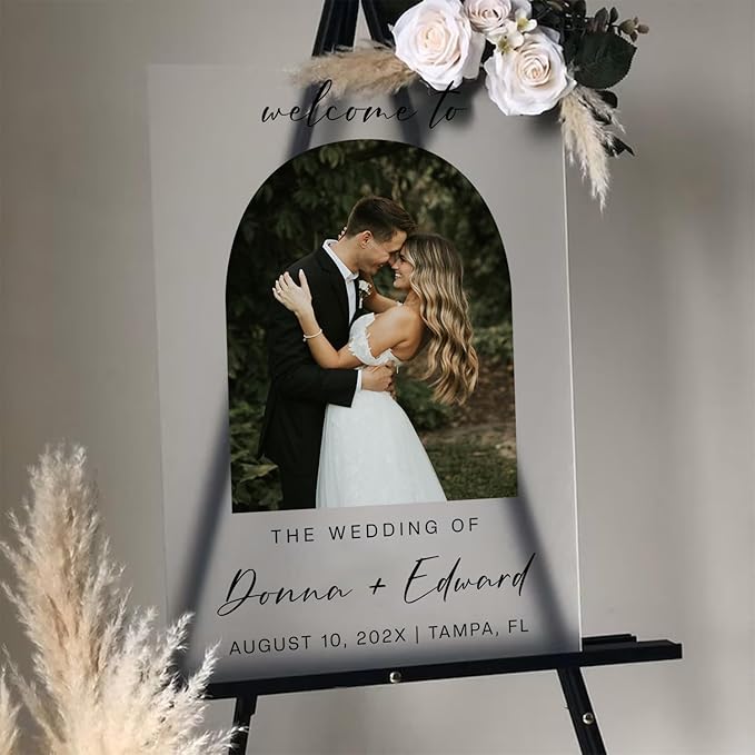 Personalized Wedding Photo Acrylic Welcome Sign – Custom Picture Board with Bride & Groom Names, Elegant Acrylic Wedding Reception Entrance or Ceremony Decoration, Indoor & Outdoor Keepsake Gift #4