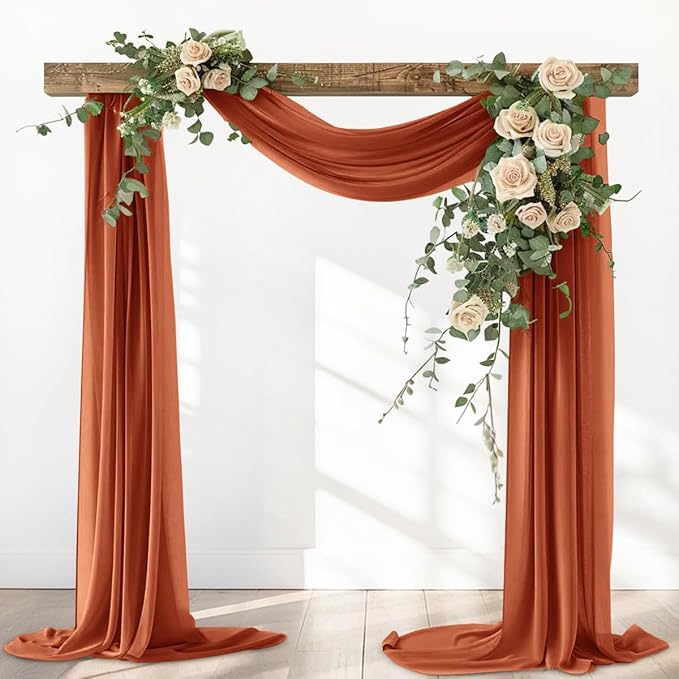 Terracotta Fall Thanksgiving Elegant Arch Draping Fabric 2 Panels Outdoor 29" × 20Ft Sheer Chiffon Curtain Drapes for Wedding Ceremony Birthday Party Garden Brunch 2 Panels