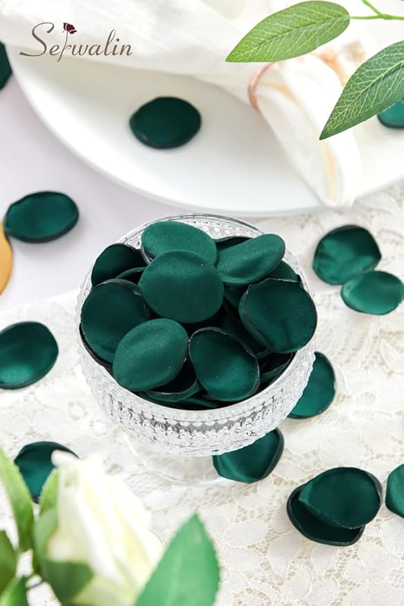 Serwalin 300Pcs Silk Rose Petals for Christmas Weddings Proposal Dark Green Flower Petals for Girl's Basket, Aisle, Table Decor