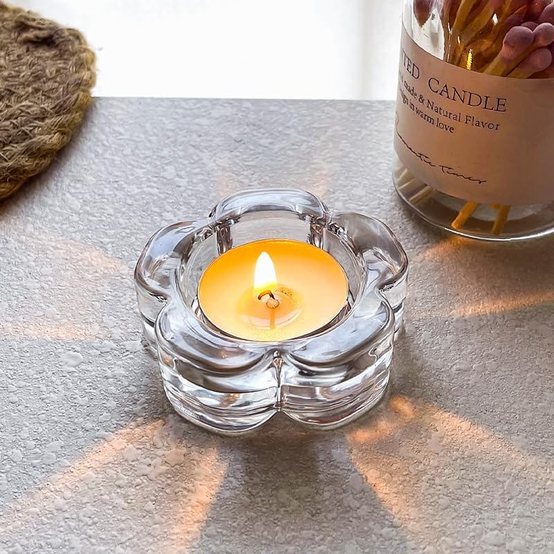 2 Pcsc Glass Tealight Candle Holder Glass Votive Candle Holder Chunky Glass Candle Holder for Wedding Party and Home Decor, Clear