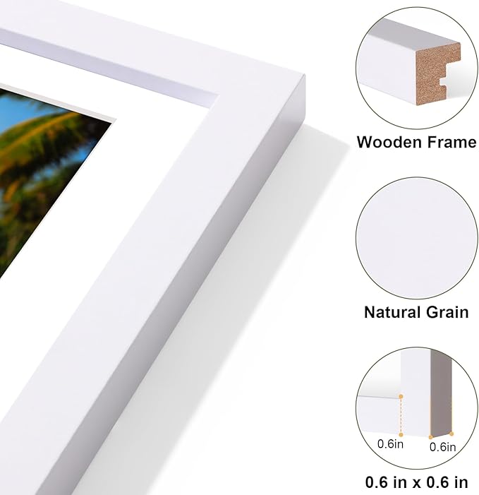 Vittanly 8x14 Picture Frames Collage, Displays 3Pcs 4x6 Pictures with Mat, Collage Picture Frame for Horizontal or Vertical Display, White, 1 Pack