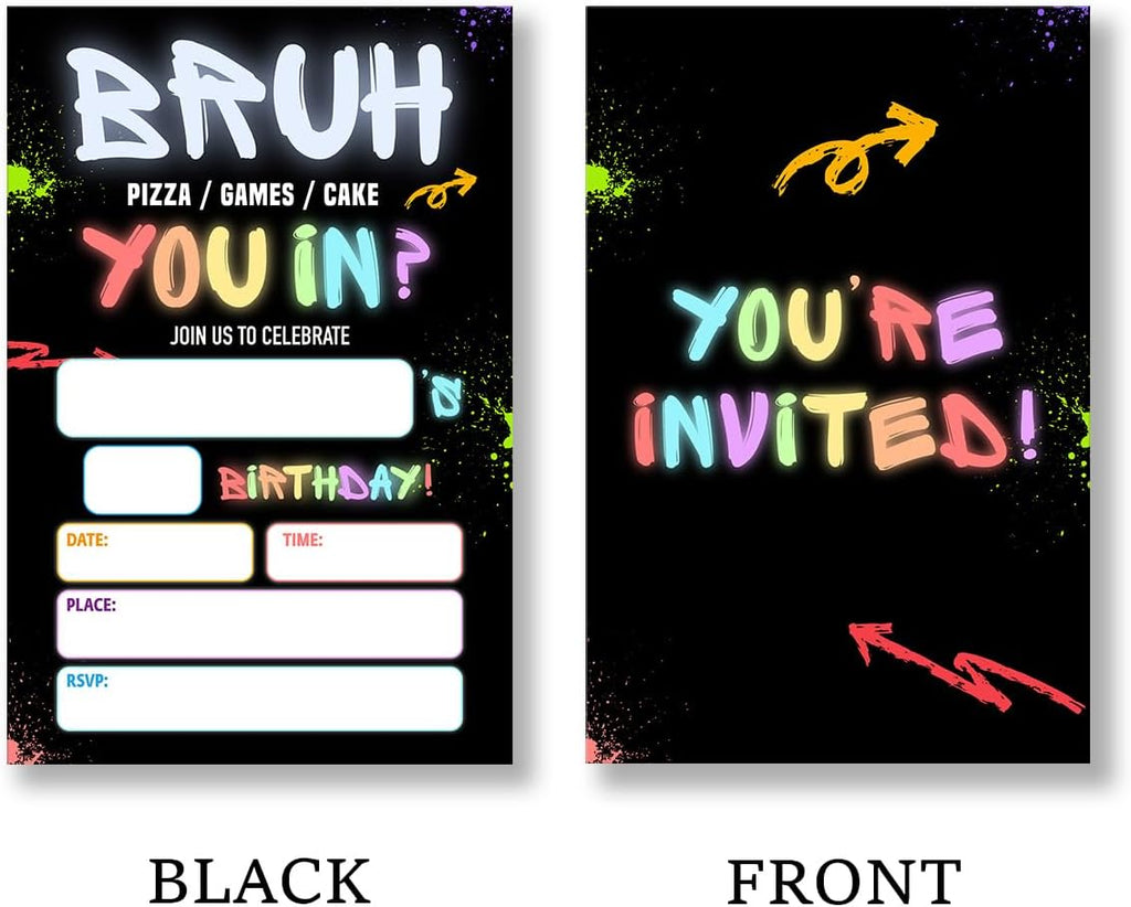 Boy Games Birthday Party Invitation Supplies with Envelopes Set of 20 Bruh Birthday Invitation Fill in Blank, Double Sided