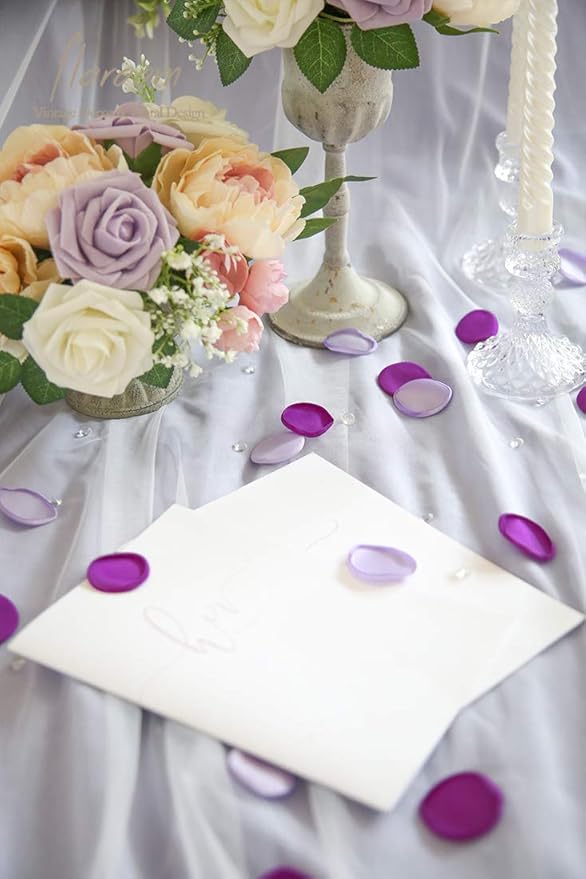 Floroom 300pcs Rose Petals Purple Lilac Fake Faux Silk Flower Petals for Wedding Flower Girl Basket Aisle Scatter Dinner Table Centerpieces Party Confetti Bridal Shower Romantic Night Decoration