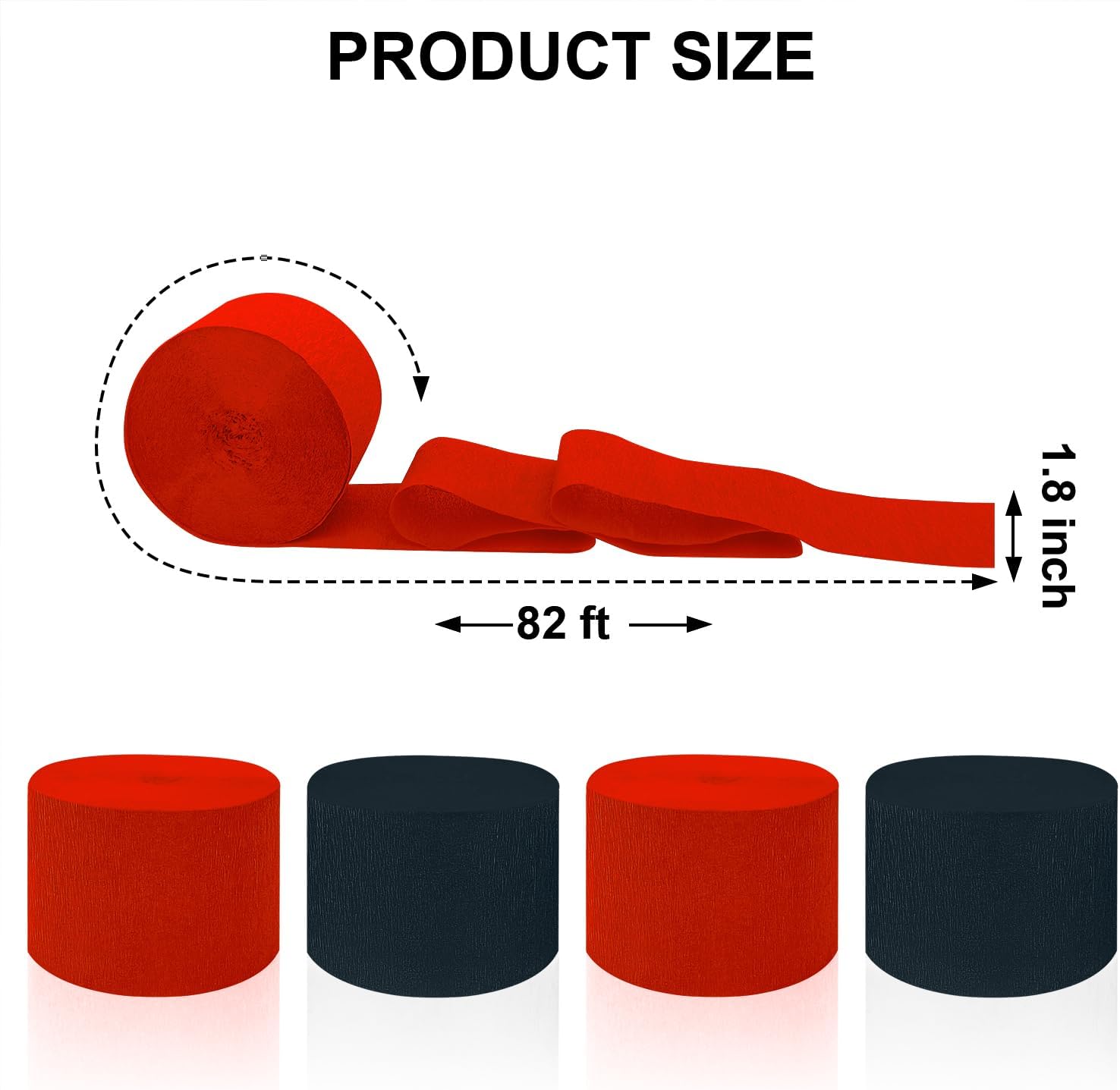 4 Crepe Paper Streamers Rolls, 328ft Pack of Red and Black Crepe Paper for Birthday Wedding Baby Shower Party Decorations (1.8 inch x 82 ft/Roll)
