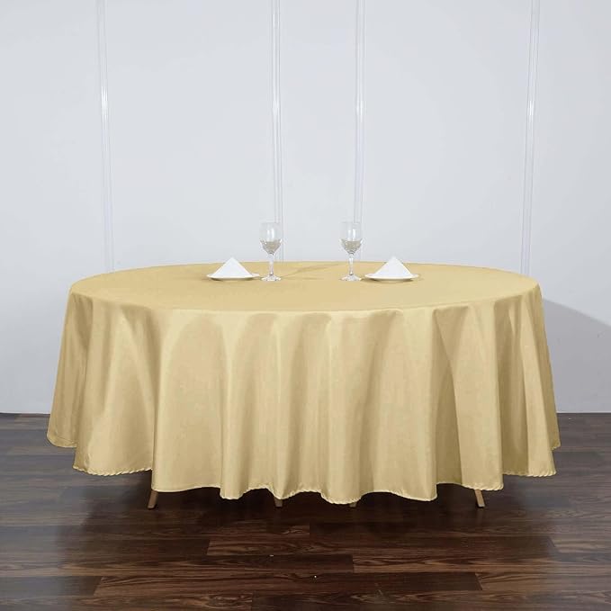 Efavormart Round Tablecloth, 108 Inch Stain & Wrinkle Resistant Washable Table Cloth, Decorative Polyester Fabric Table Cover for Banquet, Wedding, Dining- Champagne