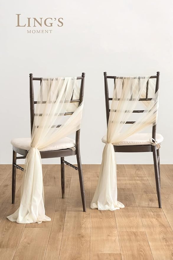 Ling's moment Wedding Chair Sashes Cover Aisle Decorations Draping Fabric Wrinkle-Free with Tie 16 Pcs Boho White Beige for Party Ceremony Reception Floral Arrangement Banquet Outdoor Decor