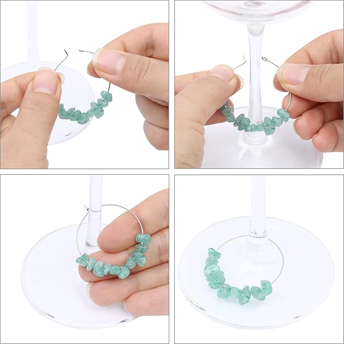 Pride & Par 24 Pcs Nature Gemstone Beads Glass Charms for Stem Glasses, Wine Glass Decoration for Weddings, Parties
