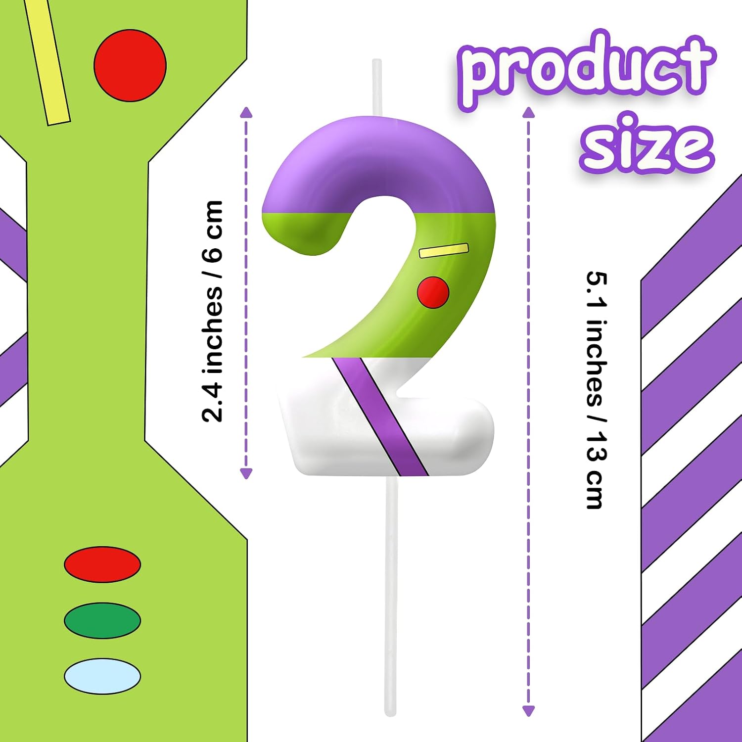 Green Birthday Candles, Number 2 Candle Themed Birthday Party Supplies, 2.4 inch Birthday Candles for Cake Topper Party Decorations, Birthday Decorations for Boys Girls (Number 2)