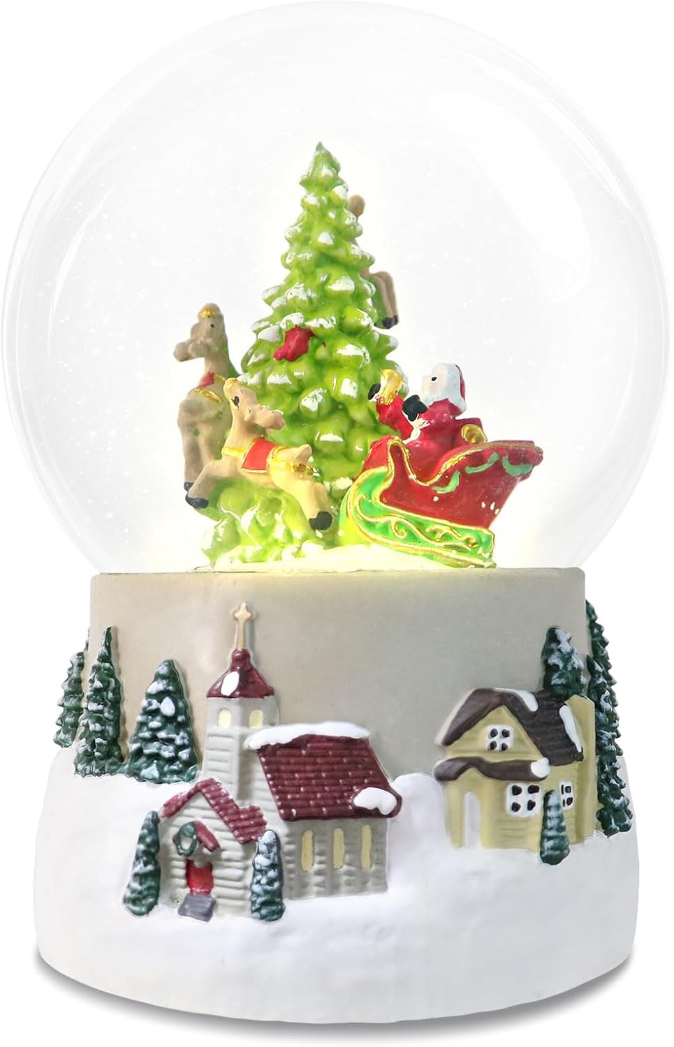 Winter Deer Musical Christmas Snow Globe LED Light Up, Snowflakes Water Globe,120MM 6.7Inch Height Village Water Globe, Valentine's Day Decor, Ideal Gift for Women and Adult.