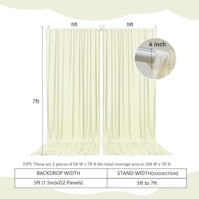 2 Panels Beige Backdrop Curtain, 10 x 7 Feet Background Curtains for Parties, Weddings, Baby Showers, Bachelorette Halloween, Christmas Birthday Party Photoshoot Backdrop Curtains Decorations
