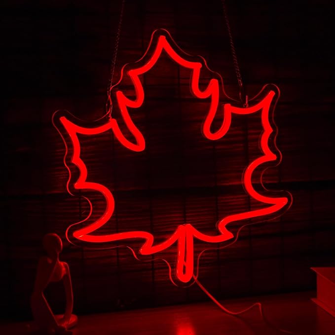 Maple Leaf Neon Sign LED Neon Red Leaf Light for Wall Decor Dimmable USB Light Up Sign for Living Room Hotel Bar Aesthetic Decoration(12.9 * 13.7 In)
