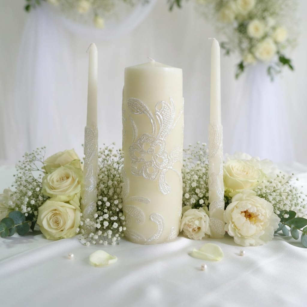Hosley 11.50 Inch High Cream Wedding Unity Candle Set Includes 1 Pillar and 2 Taper Candles Great for Weddings as Well as Special Events and Emergency Lighting or for Reiki Spa Meditation