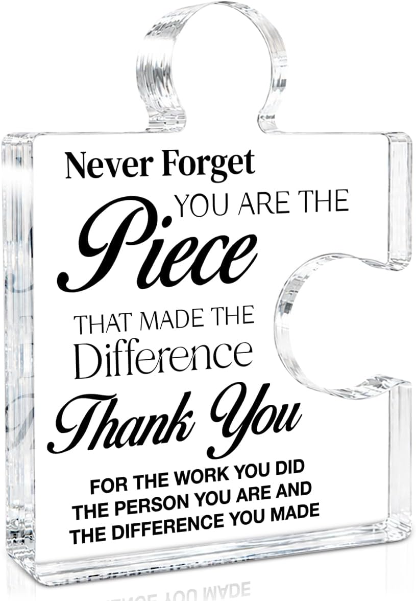 Thank You Appreciation Gifts for Coworkers, Retirement Goodbye Gift for Coworkers Colleagues Employees, Never Forget You Are the Piece That Made the Difference Acrylic Puzzle Piece Plaque Office Decor