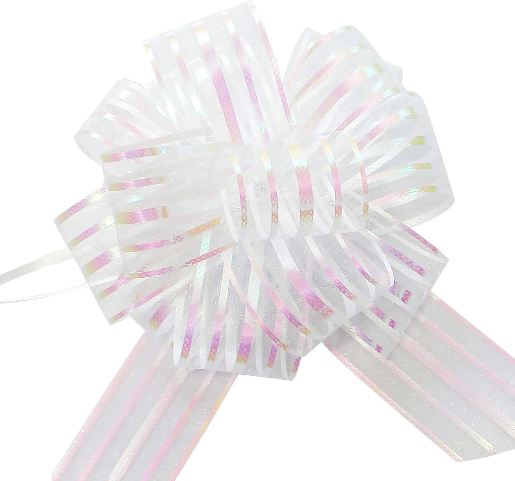 FQTANJU Pull Bow, Large, Organza, 6 Inches, 5 Pieces (White)