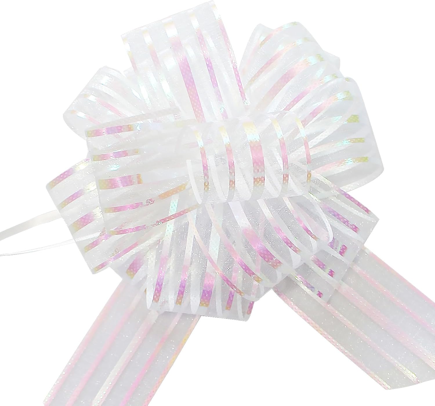 FQTANJU Pull Bow, Large, Organza, 6 Inches, 5 Pieces (White)